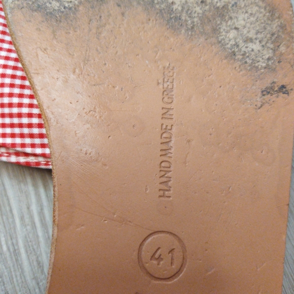 Ancient Greek Sandals Taygete Bow Red White Gingham Bow Slide Sandals. Size 41 - Picture 5 of 5